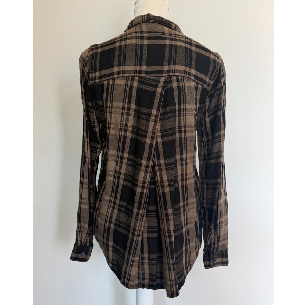 VICI S Brown Black Plaid Button Up Shirt 90s Grunge Dark Academia Fall Casual - Picture 2 of 11